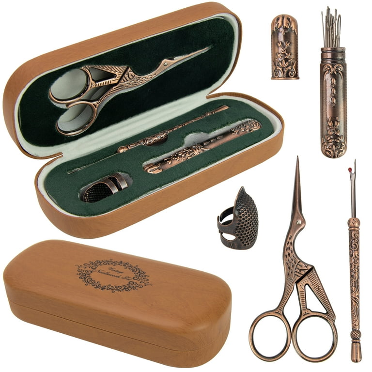 NOTIONSLAND 13081 Vintage Sewing Kit with Embroidery Scissors, Seam Ripper,  Thimble, and Needles - Copper