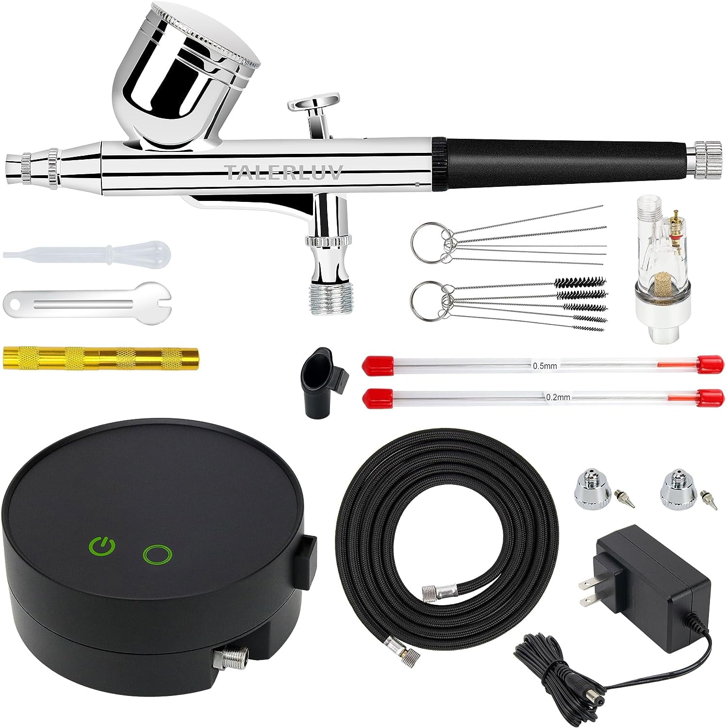 NOTIONSLAND TAC08R Adjustable Airbrush Compressor Kit with Dual Action Airbrush and Multiple Nozzles