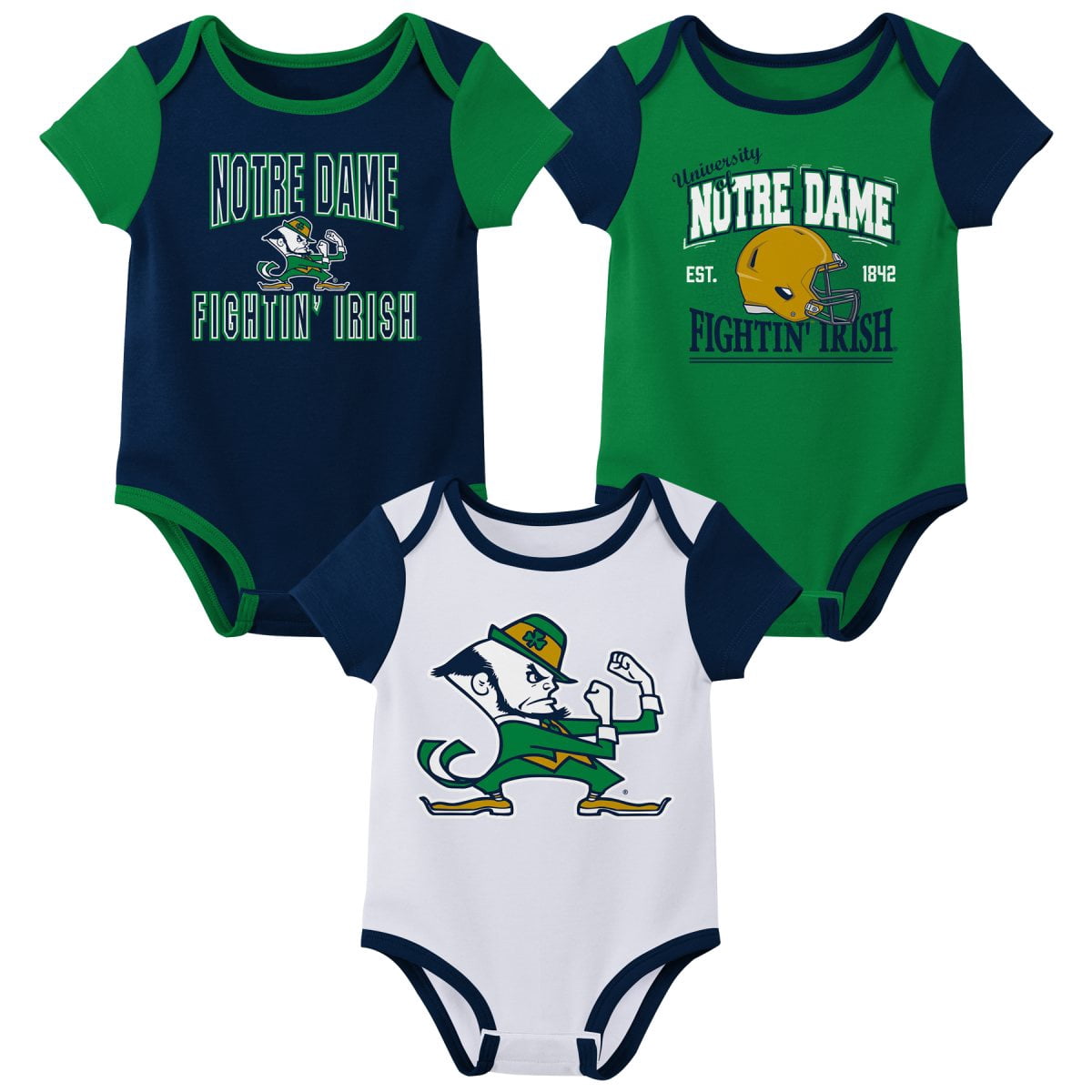 NCAA Notre Dame Fighting Irish Infant & Toddler Onesies, 3-Pack