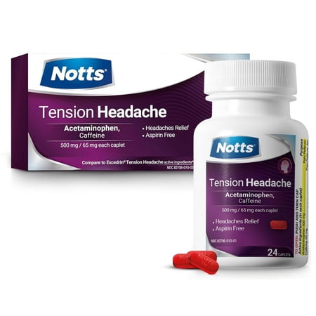 NOTTS Tension Headache Relief Caplets - Acetaminophen 500 mg, Caffeine 65 mg, 100 Count