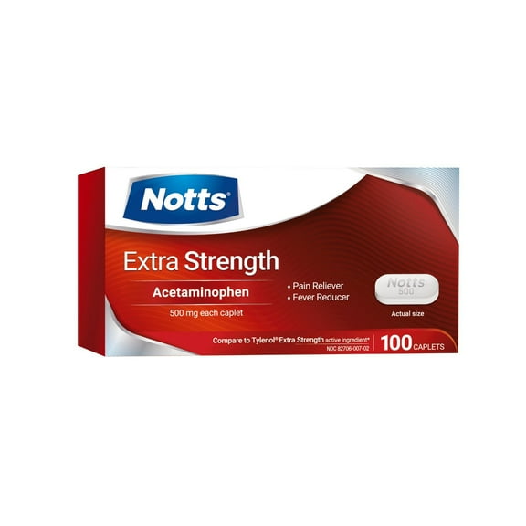 NOTTS Extra Strength Pain Reliever & Fever Reducer Caplets, 500 mg Acetaminophen, 100 Pills