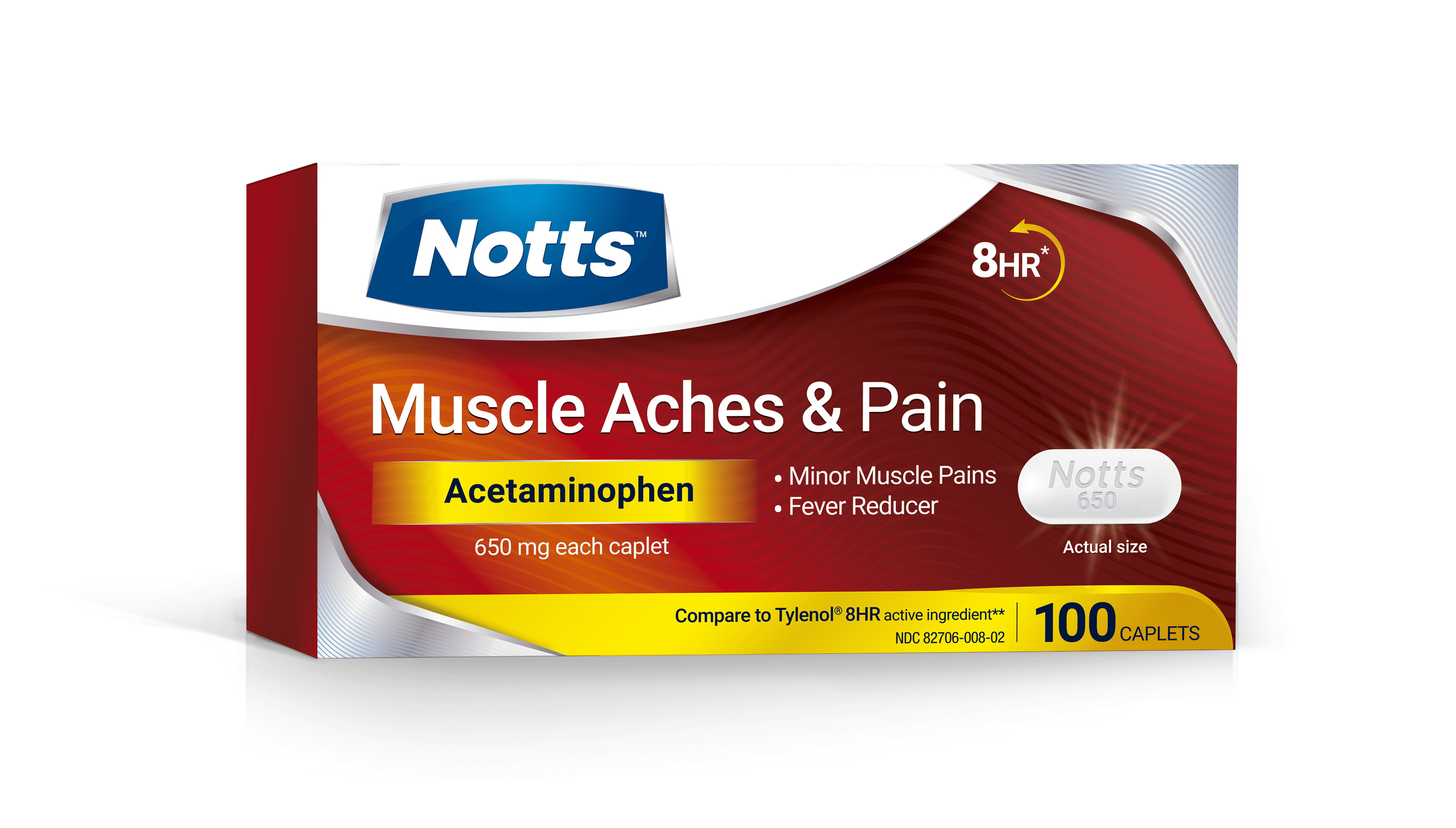 NOTTS Muscle Aches & Pain Relief Medicine 650mg Acetaminophen Pain