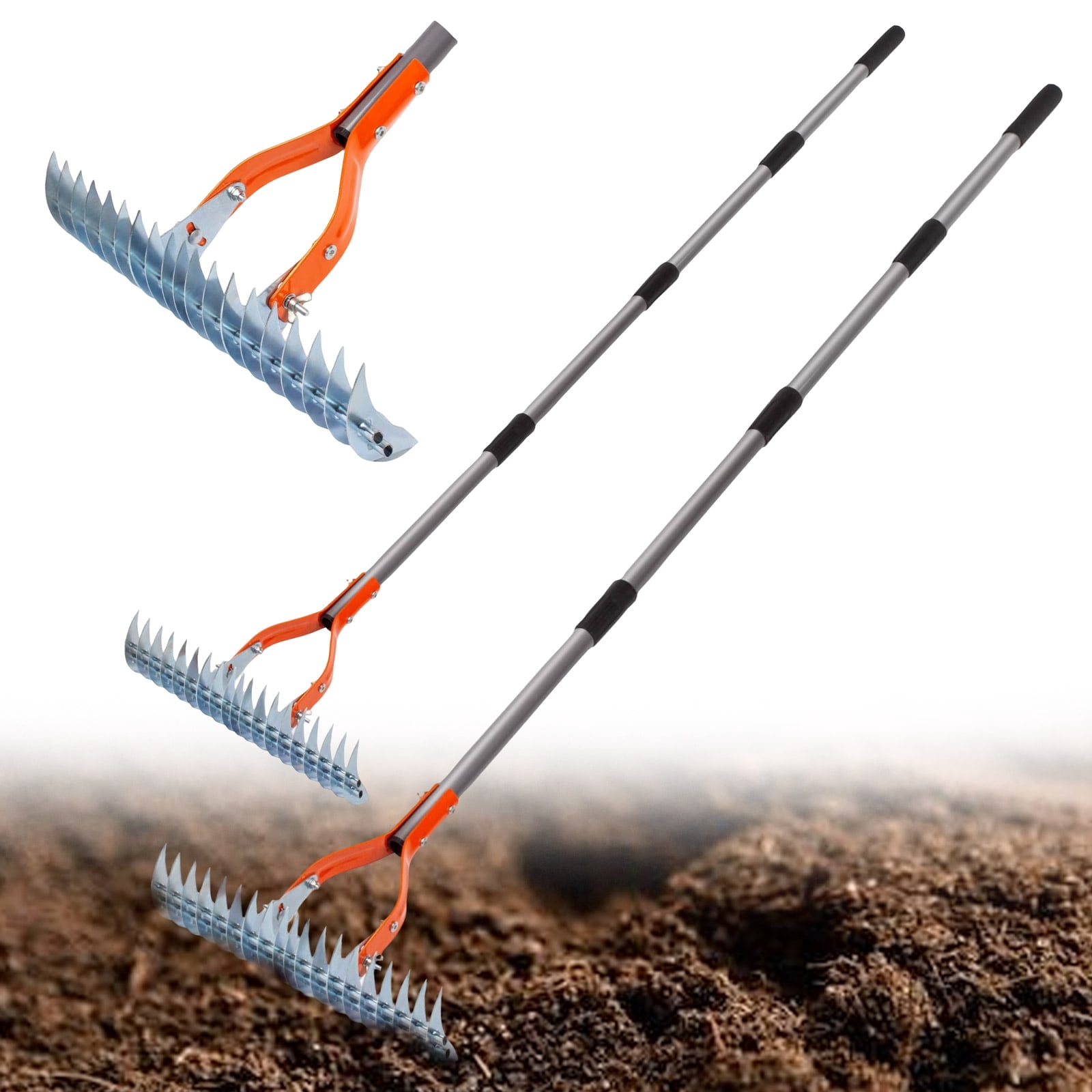 NOUGFVZP 15" Lawn Thatching Rake, Robust Dethatcher Rake, Efficient Steel Metal Rake with Handle, Versatile Grass Grooming Rake for Cleaning Dead Grass, Yard Garden Durable Soil Rake
