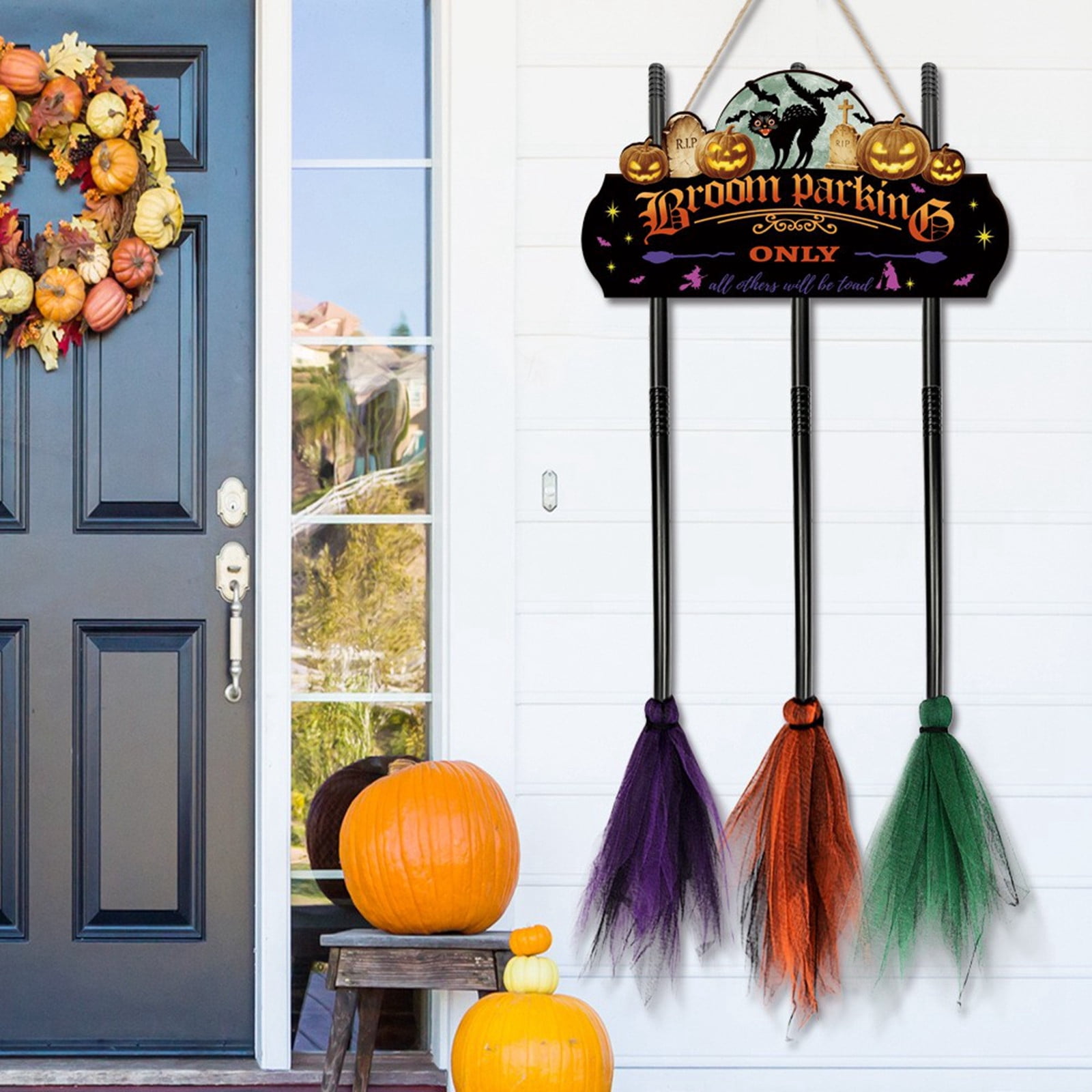 NOUGFVZP 2025 Halloween Door Sign Decorations, Broom Parking Sign with ...