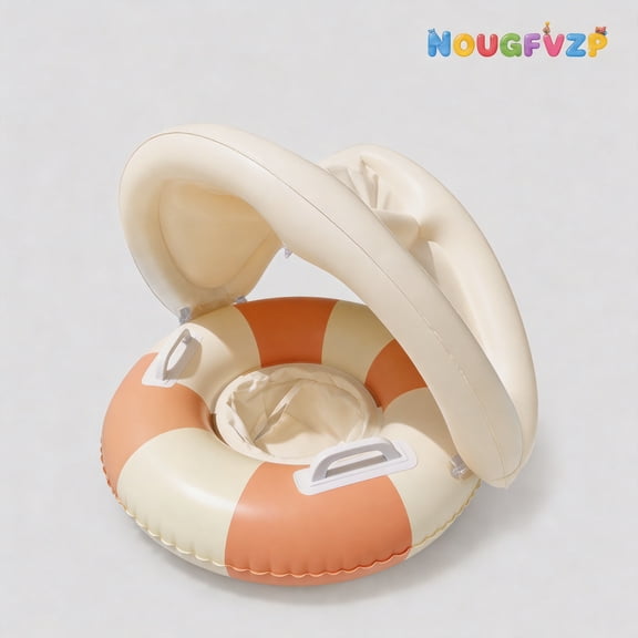 NOUGFVZP Baby Pool Float with Removable Sun Canopy, Retro Inflatable Infant Swimming Ring with Double Handles, Toddler Swim Float for Outdoor Backyard Garden Pool Summer Water Fun Play Use