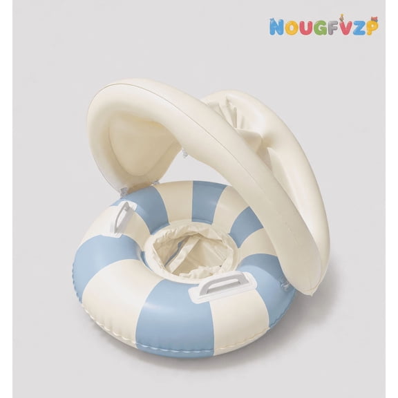 NOUGFVZP Baby Pool Float with Removable Sun Canopy, Retro Inflatable Infant Swimming Ring with Double Handles, Toddler Swim Float for Outdoor Backyard Garden Pool Summer Water Fun Play Use