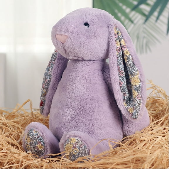 NOUGFVZP Easter Bunny Plush Toys, 10" Easter Stuffed Animals Bunny with Blossom Ears, Spring and Easter Decorations, Easter Long Ear Rabbit Plush Toys Gifts for Kids, Boys, Girls