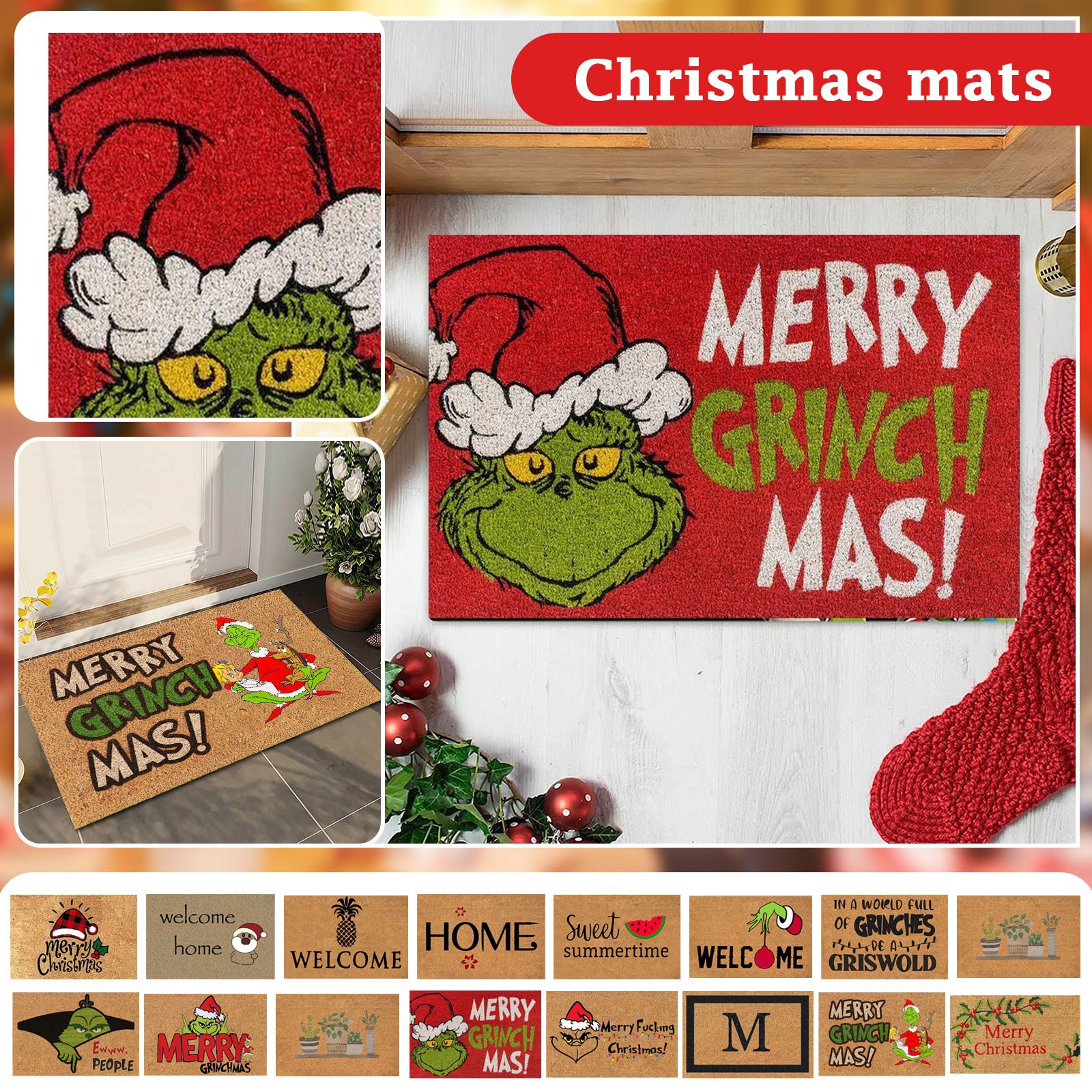 NOUGFVZP Grinch Christmas Grinch Welcome Rug - Coir Doormat 50*80Cm for ...