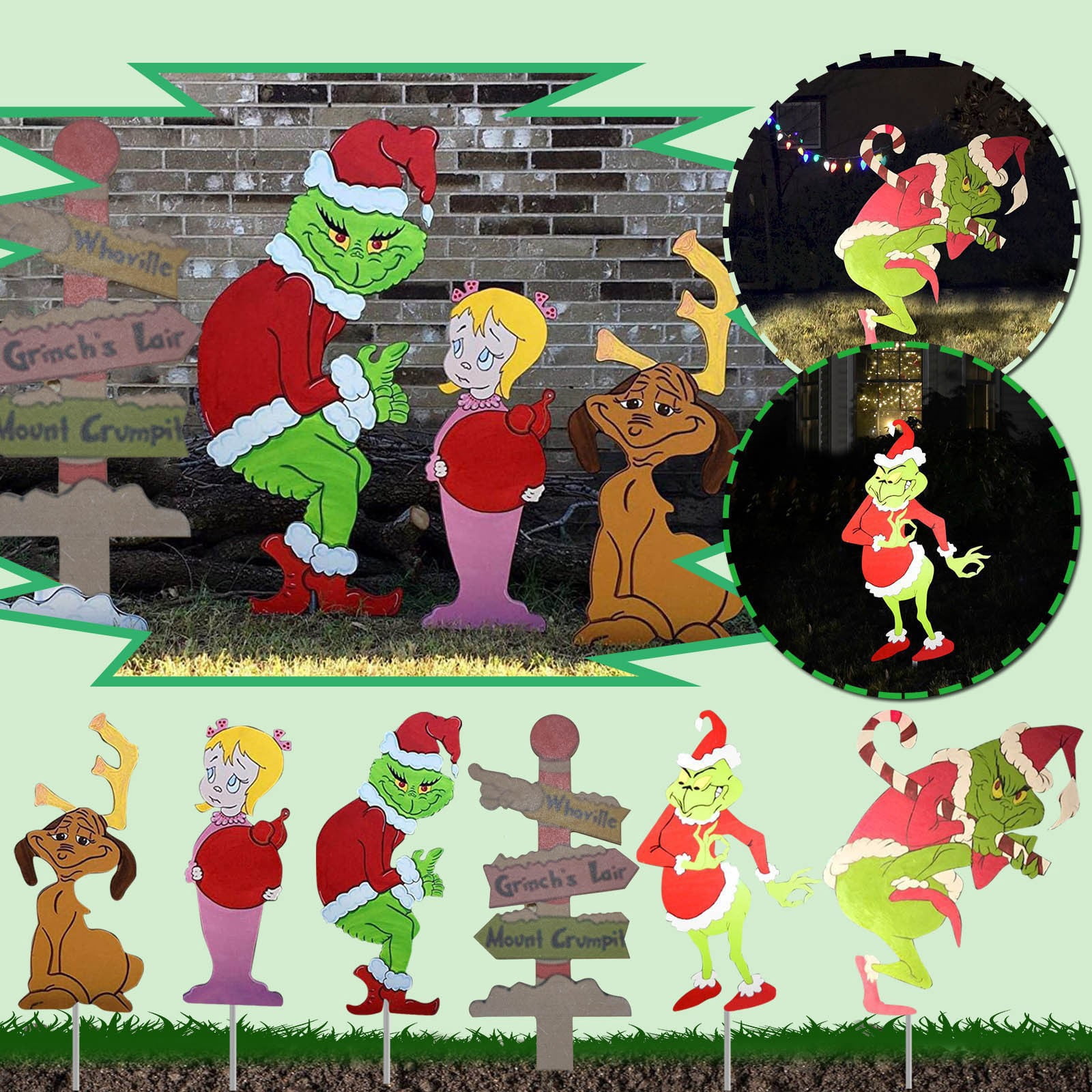 NOUGFVZP Grinch 'Stealing Lights' Funny Wooden Yard Art, Christmas