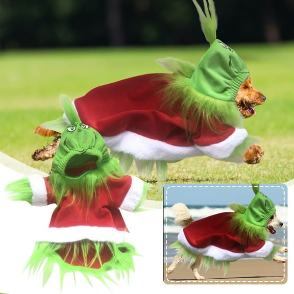 Cozyvia Halloween Santa Outfits for Pets, Christmas Pet Clothes Green Classic Furry Santa Dog Hoodie Shirt Christmas Party Apparel Pet Supplies Accessories for Dogs and Cats - Green XS