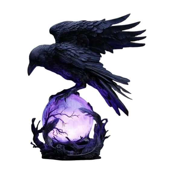NOUGFVZP Raven's Moonlight Gothic LED Lamp – Mysterious Crow on Glowing Orb Sculpture, Halloween Crows and Ravens Indoor Gothic Home Dark Academia Decor Adjustable Brightness Raven Animal Lamp
