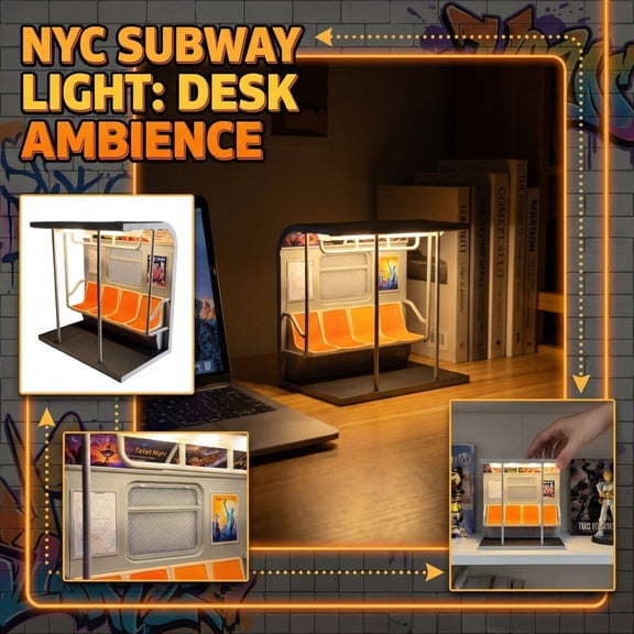 NOUGFVZP Retro Subway Train Lamp, 3D Printed Mini Vintage New York Subway Train Night Light with Warm LED Ambient Lighting Aesthetic Desk Decor & Unique Gift for Train Enthusiasts