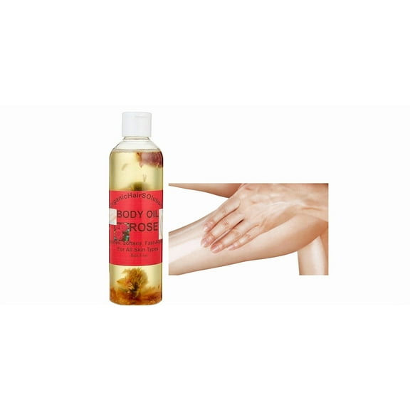 Organic Argan Body Oil with Rose Scent, Hydrating Moisturizer for Dry Skin, After Shower & Bath, 8 oz