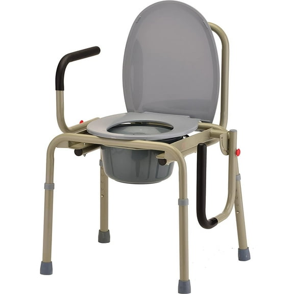 NOVA Bed Side Commode with Drop Arm for Easy Transfer and Toilet Seat with Lid, Over The Toilet Commode, Comes with Bucket, Lid and Slash Guard