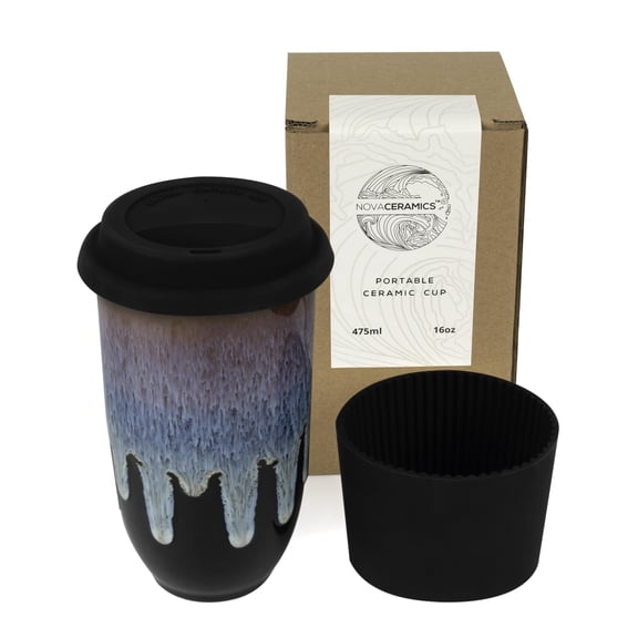 NOVA CERAMICS Coffee Tumbler Travel Mug - On the Go Coffee Mug Microwave & Dishwasher Safe Green Coffee Tumbler - Gifts For Women Men Him Her 16oz Monsoon