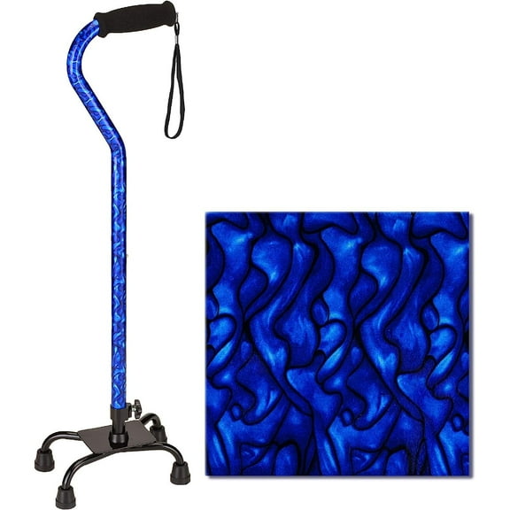 NOVA Designer Quad Cane, Lightweight Four Legged Walking Cane with Soft Grip Handle, Height (for users 411 - 64) and Left or Right Adjustable, Blue Waves Design