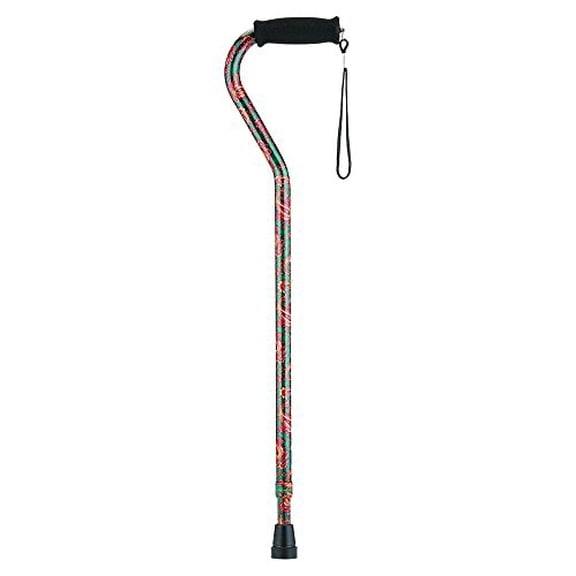 NOVA Designer Walking Cane with Offset Handle, Lightweight Adjustable Walking Stick with Carrying Strap, ?Green Paisley? Design