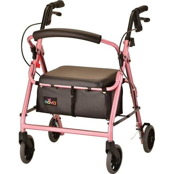 NOVA GetGo Junior Rollator Walker Petite Size, Rolling Walker for Height 4'10" - 5"4", Seat Height is 18.5 Inch, Color Pink
