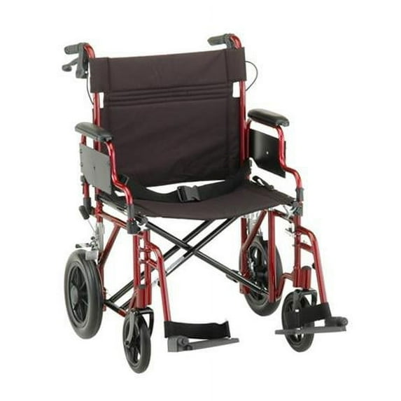 NOVA Heavy Duty Bariatric Transport Chair with 400 lb. Weight Capacity, 22 Extra-Wide Seat with Locking Hand Brakes, Flip Up Arms for Easy Transfer, Anti-Tippers, 12 Rear Wheels, Color Red