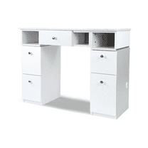 NOVA I Manicure Table, Nail Station for Beauty Salon Furniture & Equipment, Marble Top Acetone Resistant, Modern White/Gray