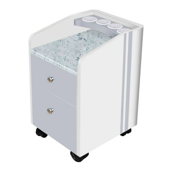 NOVA I Rolling Pedicure Trolley Manicure Storage Cart for Pedicure Spa, Nail Salon Furniture & Equipment, Marble Top Acetone Resistant, Luxe White/Gray Accents