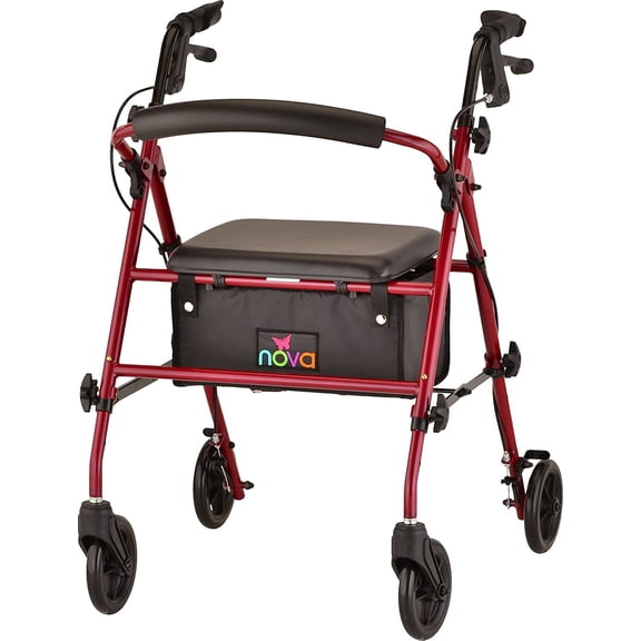 NOVA Journey Steel Rollator Walker, Red