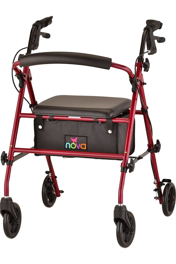 NOVA Journey Steel Rollator Walker, Red