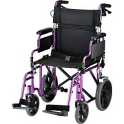 NOVA Lightweight Transport Chair with Locking Hand Brakes, 12" Rear Wheels, Removable & Flip Up Arms for Easy Transfer, Anti-Tippers Included, Purple