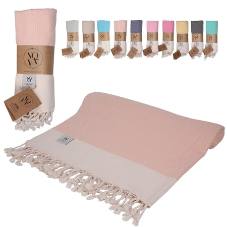 NOVA Luxury Linen - Quick Dry Turkish Beach Towels | 100% Organic Cotton, Sand Free, Prewashed, 37 x 71 Inches (Powder)