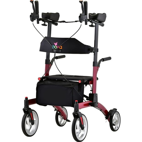 NOVA Medical Dragon Fold n’ Go Rise UP Rollator, Upright Rolling Walker Red