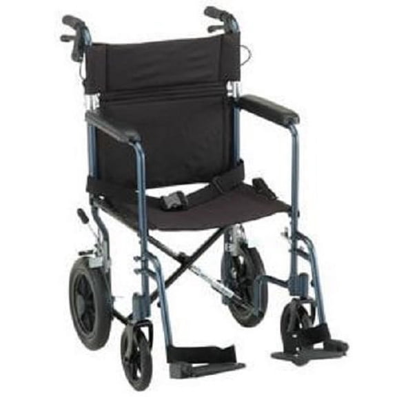 NOVA Medical Products 20" Lightweight Transport Chair with 12" Rear Wheels & Hand Brakes, Blue
