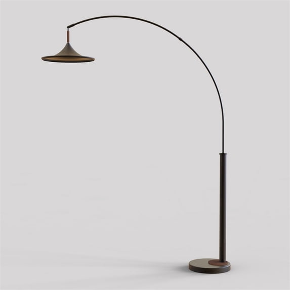 Lodi 1-Light Arc Floor Lamp - Black Walnut Gold Leaf Marble Base Dimmer