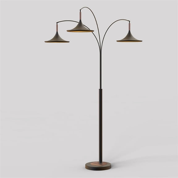 Lodi 3-Light Arc Floor Lamp - Black Walnut Gold Leaf Marble Base Dimmer