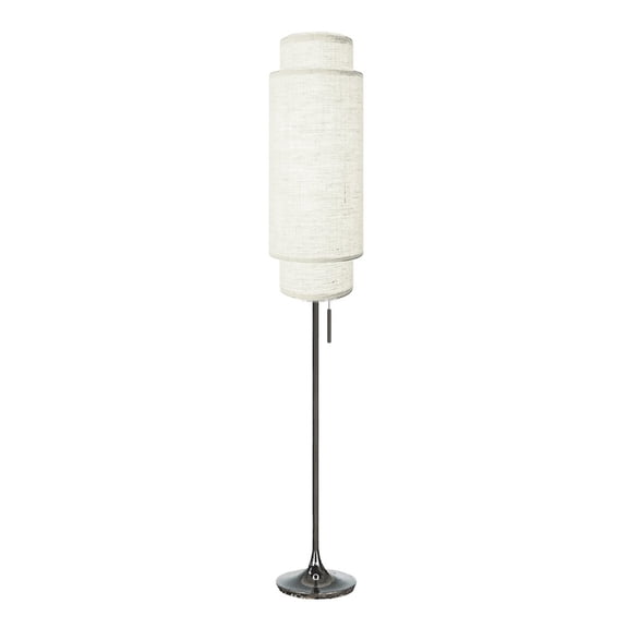 NOVA OF CALIFORNIA Lollipop Floor Lamp - Black Nickel, White Linen Double Shade, On/Off Pull Chain