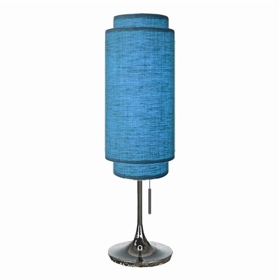 Lollipop Table Lamp - Black Nickel Sky Blue Linen Shade On/Off Pull Chain