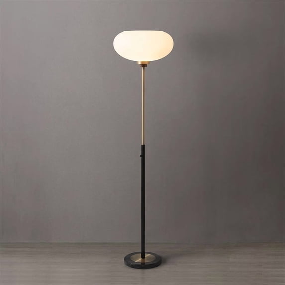 Morelli Torchiere Floor Lamp - Lucite Shade Brass Walnut Marble Base Dimmer