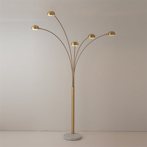 Mushroom 5-Light Arc Floor Lamp - Brass White Marble Base Dimmer