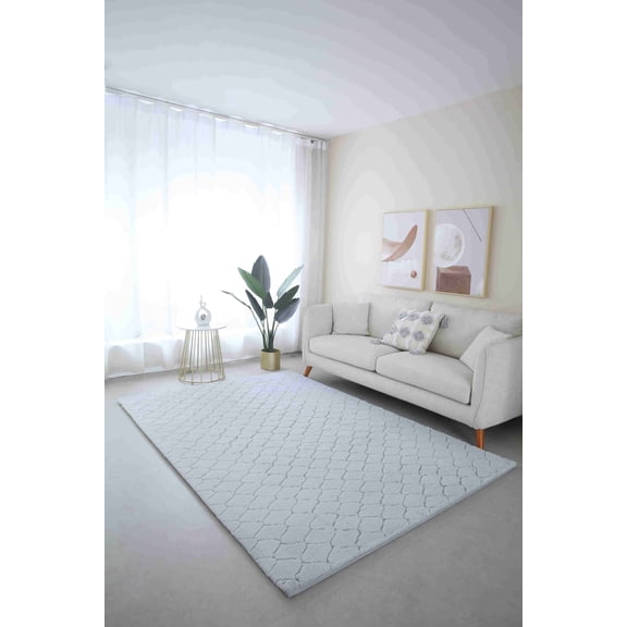 Modern Shaggy Abstract Geometric Rug for Living Room Bedroom (5'2"x7'5",Grey)