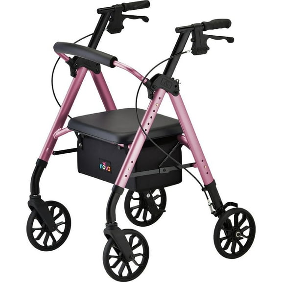 NOVA Star 8 Rollator Walker with Perfect Fit Size System, Lightweight & Foldable, Easy to Lift & Carry, Great for Travel, Color Pink