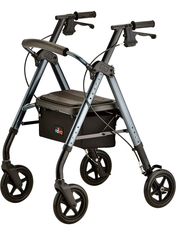 Star DX Rollator Walker with Wide Padded Seat, 8 Wheels, Fold Lock Feature, Rolling Walker with Adjustable Seat Height & 350 lb Weight Capacity, Blue