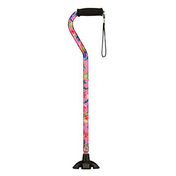 NOVA Sugarcane, Walking Cane with Quad Tip and Carrying Strap, Stand Alone Cane, Pink Garden Design