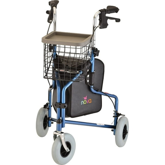 Blue Nova Traveler 3 Wheel Walker with 8 Inch Wheels
