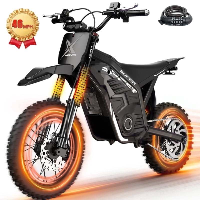ESKUTE NOVAX Electric Dirt Bike for Adults/Teens, 4000W 46MPH Fast Electric Motorcycle, 48V 22.8Ah Long Range Battery, Full Suspension, Hydraulic Brakes,Black with Lock, UL2849