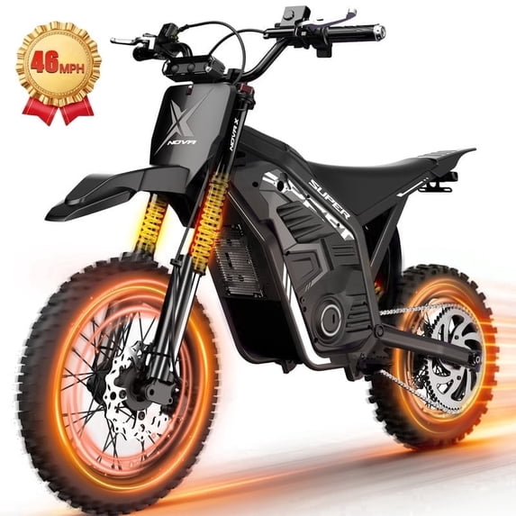 ESKUTE NOVAX Electric Dirt Bike for Adults/Teens, 4000W 46MPH Fast Electric Motorcycle, 48V 22.8Ah Long Range Battery, Full Suspension, Hydraulic Brakes,Black, UL2849
