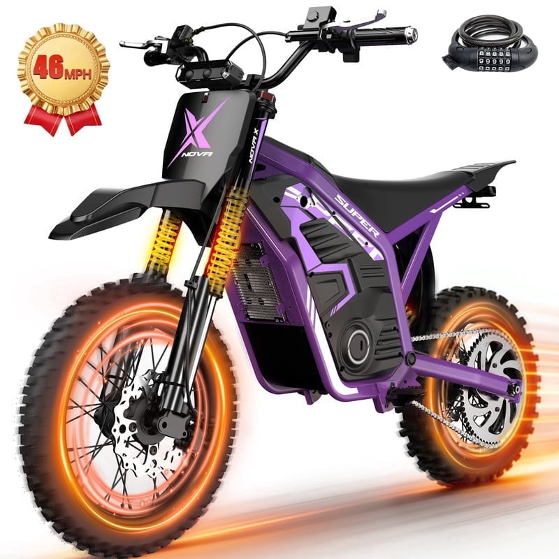 ESKUTE NOVAX Electric Dirt Bike for Adults/Teens, 4000W 46MPH Fast Electric Motorcycle, 48V 22.8Ah Long Range Battery, Full Suspension, Hydraulic Brakes, Purple with Lock, UL2849