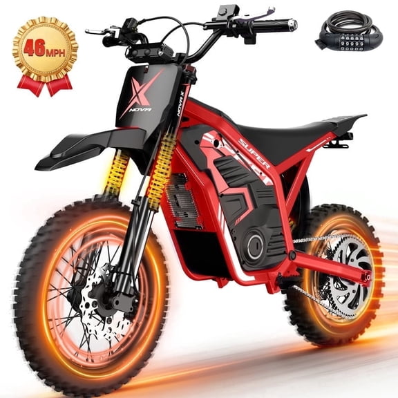 ESKUTE NOVAX Electric Dirt Bike for Adults/Teens, 4000W 46MPH Fast Electric Motorcycle, 48V 22.8Ah Long Range Battery, Full Suspension, Hydraulic Brakes, Red with Lock, UL2849