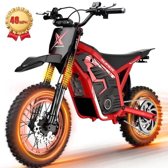 ESKUTE NOVAX Electric Dirt Bike for Adults/Teens, 4000W 46MPH Fast Electric Motorcycle, 48V 22.8Ah Long Range Battery, Full Suspension, Hydraulic Brakes, Red, UL2849