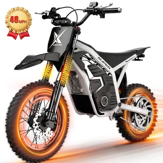 ESKUTE NOVAX Electric Dirt Bike for Adults/Teens, 4000W 46MPH Fast Electric Motorcycle, 48V 22.8Ah Long Range Battery, Full Suspension, Hydraulic Brakes, White, UL2849