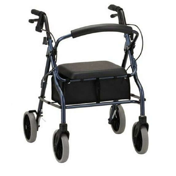 NOVA Zoom Rollator Walker with 20 Seat Height, Rolling Walker with Locking Hand Brakes, Padded Seat and 8" Wheels, Color Blue