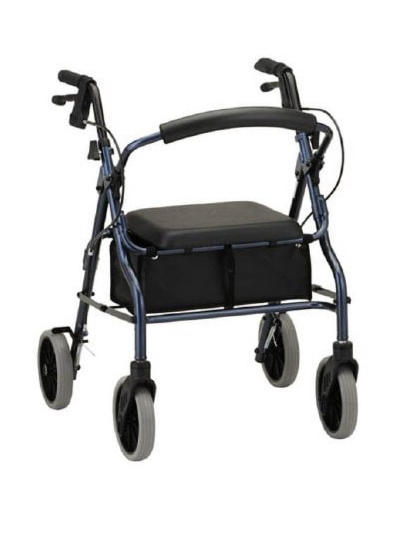 Zoom Rollator Walker with 20 Seat Height, Rolling Walker with Locking Hand Brakes, Padded Seat and 8" Wheels, Color Blue